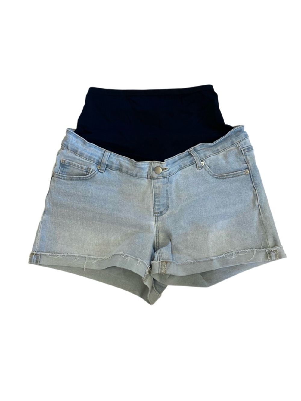 Time and Tru Light Blue Denim Maternity Rolled Cuff Shorts | Women’s L (12-14)